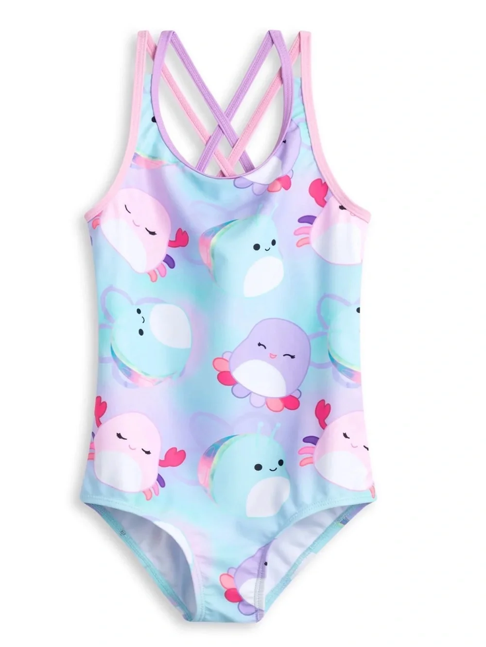 Girls' Pastel Sea Critter One-Piece Swimsuit - Pink & Purple Accents
